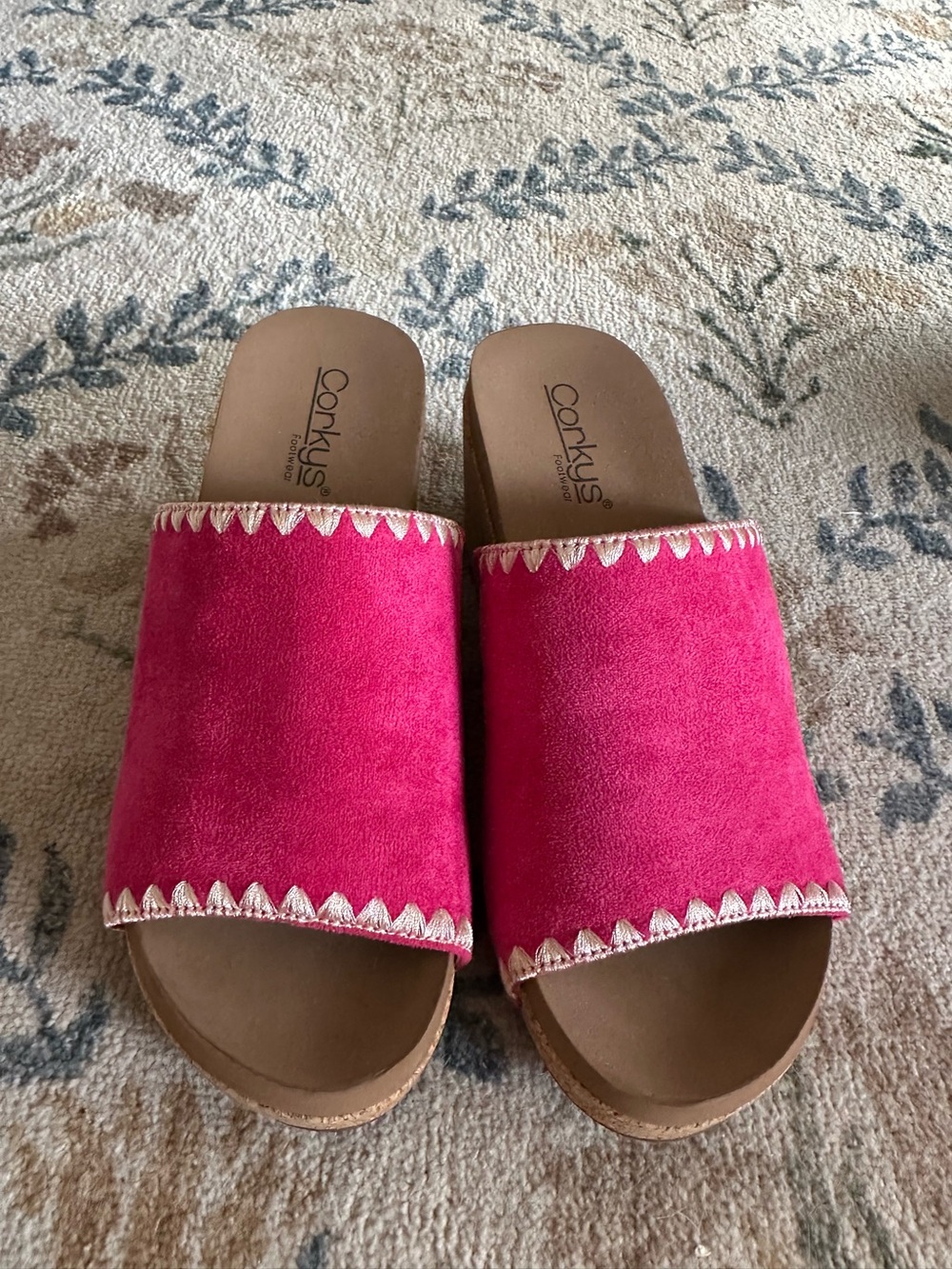 Corkys Hot Pink Suede Slip-On Mules with Contrast Trim